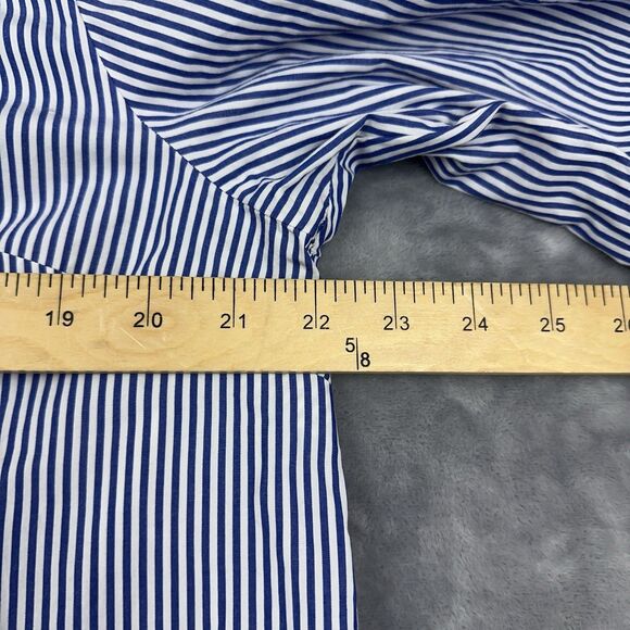 J Crew Top Womens 16 Funnelneck Striped Shirt Button Shoulder Blue White G9944 - Picture 8 of 9